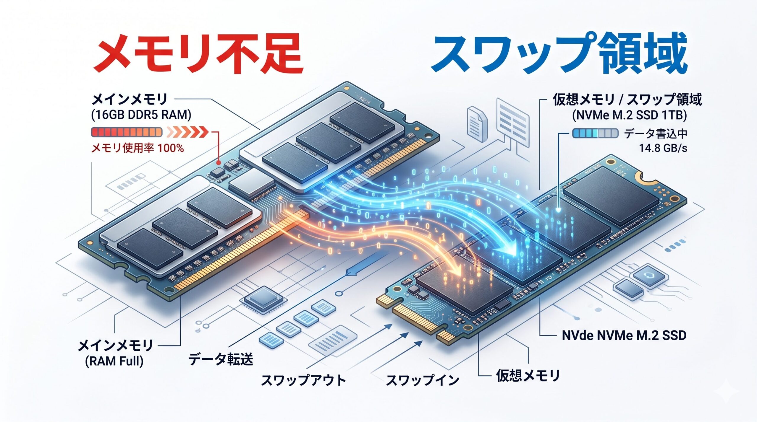 Macの物理メモリと内蔵SSDを活用するスワップ使用領域の仕組み図解